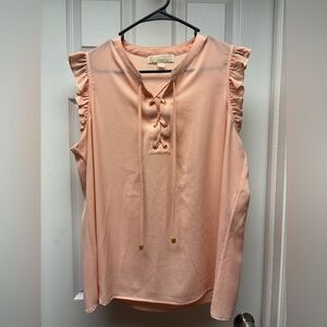 Michael Michael Kors Ruffle Sleeve Lace-Up Blouse – Light Pink/ Blush, Size XL